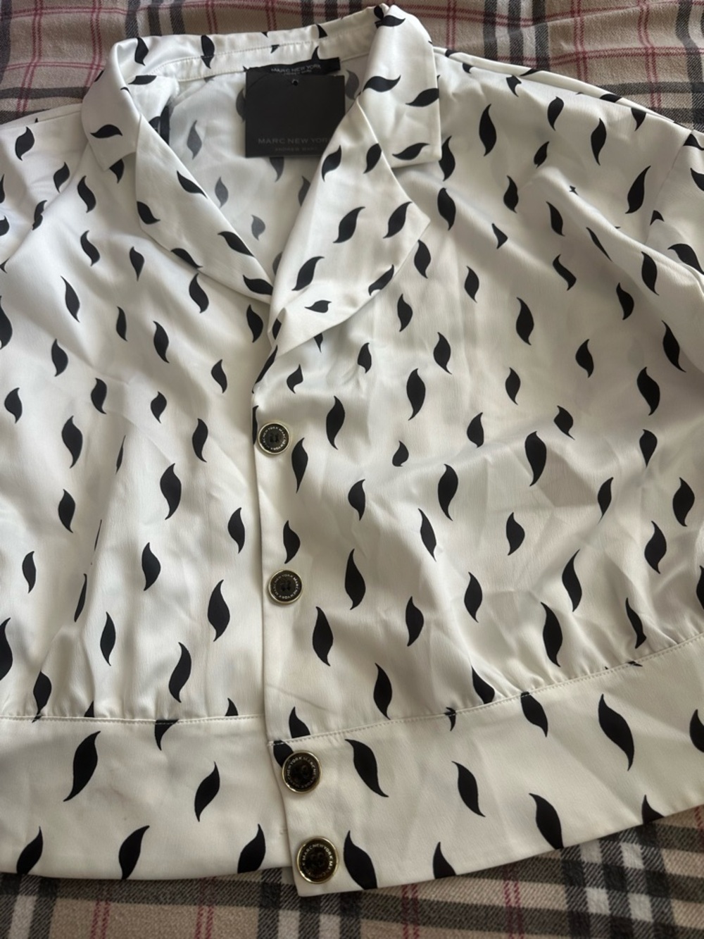 White Jacket with Black Leaf-Print Detail